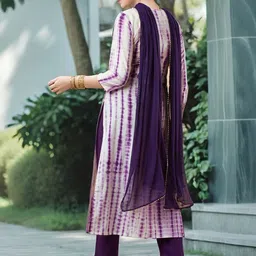 GoSriKi Ombre Printed Regular Thread Work Straight Kurta With Trousers And Dupatta image 4