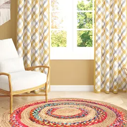 HABERE INDIA Red Abstract Round Jute Carpet & Rugs-36