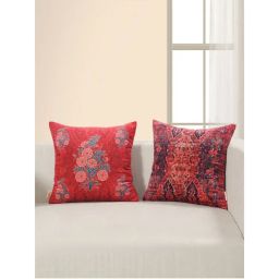 Swayam Red & Blue Floral Velvet Square Cushion Covers (Pack of 2) (16x16 Inches)-picture-16