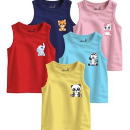 Minicult Kids Pack Of 5 Printed Cotton Basic Vests  VST_PT_E003_20_P5-27