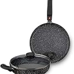 Amazon Brand - Solimo Aluminium 3 Piece Non-Stick Cookware Set Detachable Handle |Granite Finish | Induction Base | Pfoa Free | High Temperature Resistant Exterior Coating | Black-11