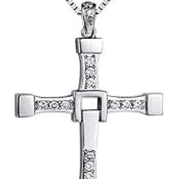 ZibuyuCross Necklace for Men Dominic Toretto's Cross Pendant Necklace The Fast and the Furious Titanium Steel Cross Neck Pendant Jewelry for Men and Boy's (Silver)-image-83