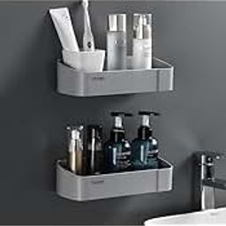 MorivaHomes Multipurpose Self-Adhesive ABS Bathroom Wall Mounted Storage Organizer Shelf Holder/Rack/Bathroom Accessories (Gray, Pack of 2)-picture-12