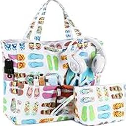 hirTaGab Tote Bag for Women Office Work Multipurpose Mother Shoulder Dipper Bag with Pouch Zipper Pocket Teacher Travel Beach Hobo Bag Waterproof Lightweight Pool Bag (Sleeper Checks)-image-72