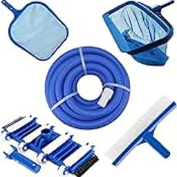 PooLKiT Swimming Pool Vacuum Hose Pipe 15 Meter, Suction Pipe 50 feet, Swimming Pool Vacuum Head Cleaner Flexible Brush 14 inch, Swimming Pool Deep Leaf Net Rake, Flate Net, Wall Brush 10 Inch-16