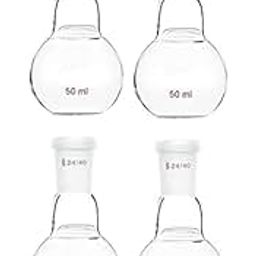 SalcoSalco Borosilicate Glass Heavy Wall Single Neck Flat Bottom Boiling Flask with 24/40 Standard Taper Outer Joint - (50 ML, 4)-picture-2