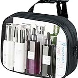 TRAVALATETransparent Portable Cosmetic Bag | Multipurpose Make Up Kit Bag with Adjustable Push Buckle Handle for Women (22.86 X 5 X 17.78 Cm)– Black-image-35