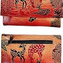 CLASSIQUEShantiniketan Women’s Leather Clutch Purse Shakuntala With Deer(7 * 5)-image-45