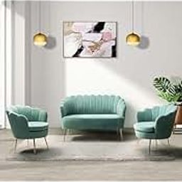 woodheart Shop 3 Piece Velvet Living Room Furniture Set, Including Loveseat & 2 Sofa Chairs, Modern Comfy Upholstered 2-Seater Sofa & Accent Chair Set for Bedroom (Sky Blue)-image-7