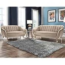 AMATA Marino 3+2 Seater Cream Suede Velvet Fabric Sofa Set with Four Cushions Perfect for Home Office Guests Living Room (Cream 3, 3+2 Seater)(3 Year Warranty)-image-23
