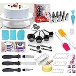 MARGI ENTERPRISE 12 Piece Cake Decorating Nozzle Cake Making Set Combo - Versatile Baking and Cake Decoration Kit with 360-Degree Rotating Turntable, Icing Nozzles, Scraper Set, Silicone Spatula-9