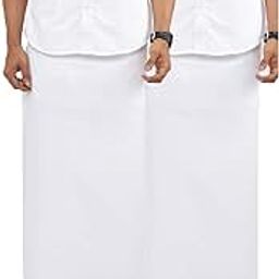 RAMRAJ COTTONMen Solid Plain White Dhoti Pack of 2-image-47