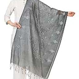 A R SilkWomen's Grey Cotton Embroidered Dupatta(ARS0775)-image-77