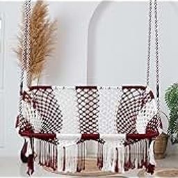 JULJULIA 2 Seater - Premium Hammock Swing Hanging Rectangle Shape Swing for Adults & Kids | Sturdy Cotton Indoor/Outdoor Jula for Balcony - Red & White (Pack of 1)-9