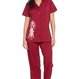 CloviaWomen's Cotton Pretty Print Button Me Up Shirt & Pyjama Set (LS0025G09_Maroon_L)-image-40