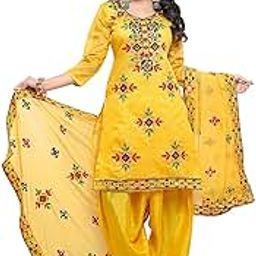 EthnicJunctionWomen's Chanderi Cotton Embroidered & Mirror Work Unstitched Salwar Suit Material-picture-49