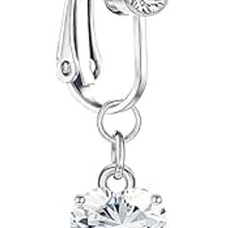 HEYEZEXISilver Belly Navel Clip - Non-Piercing CZ Butterfly & Heart Dangly Belly Button Ring, Surgical Steel Clip-On Belly Piercing Jewelry (1 Pc)-image-54