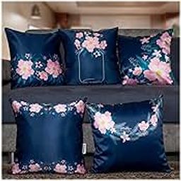 Vendola Hana Satin Microfiber 250TC Cushion Pillow Covers, Navy Blue, Set of 5 (16X16 Inches, Hana)-image-27