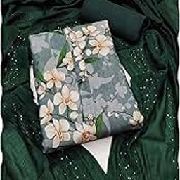 PeachmodeGrey Floral Printed Linen Dress Material | Unstitched Suit Set with Santoon Bottom & Chanderi Dupatta for Women-image-48