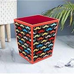 SEJ by Nisha Gupta Wooden Dustbin For Bedroom | Open-Top Waste Dustbins 11.5L Open Dry Waste Dustbin For Home & Office | Garbage Bin Trash Can | Wooden Bin MDF Wood Fabric Design-0