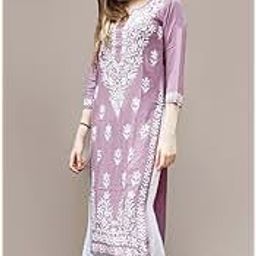 ANNI DESIGNERWomen's Cotton Blend Straight Chikankari Embroidered Kurta-image-2