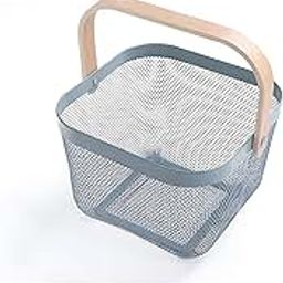 Kuber Industries Metal Wire Basket With Handle|Storage Basket Fot Fruits, Books|Mesh Open Storage Bin|Storage Organizer|Blue-image-5