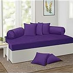 KINGLY Velvet Diwan Cover Set in Mulberry Purple - Luxury Quilted Diwan Cover with Cushion and Bolster Covers for Home Décor-image-3