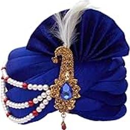 KRYPMAXMen's Velvet Groom Head Safa Turban/Pagdi Cap, Royal Blue (Size: 22 to 22.5 Inch)-picture-13
