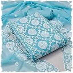 Y2YFashion Women's Heavy Georgette Embroidery Lucknowi Chikankari Work Unstitched Salwar Suit Dress Material (Free Size_Multi Color)-picture-18