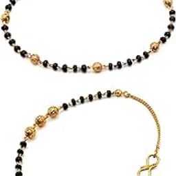 JHBGolden Gold-Plated Brass Bracelet 2 pis Combo for Women (Black Bead Hand Mangalsutra Bracelet)-image-52