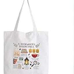 ClapcartZipper Tote Bag For Women | Printed Multipurpose Poly-Cotton Bags | Cute Hand Bag With Zip For Girls (A Bookworms Belongings Print), White-image-95