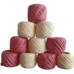 ELEXIQ Crochet Cotton Thread Yarn For Knitting And Craft Making Combo Pack Of 10 Roll (Multicolour) (Dark Pink + Cream), 180 Gram-10