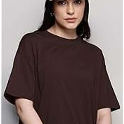 LEOTUDEOversized Half Sleeve Tshirt for Women, Round Neck Longline Drop Shoulder Solid T-Shirt (Color Multicolor)-image-35
