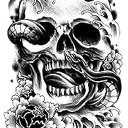 S.A.V.ITemporary Tattoo For Girls Men Women 3D Big Skull Face Snake Sticker Size 21x15CM - 1PC.-image-95