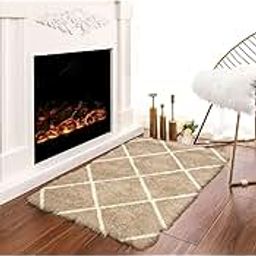 Xenluxe Modern Polyester Anti Slip Shaggy Fluffy Rugs and Carpet for Bedroom, Hall,Kids Room, Guest Room etc. (Beige & Ivory (B), 2x3 feet)-image-7