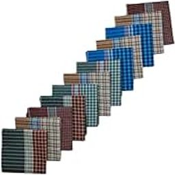 GenericMen's Cotton Handkerchief Set/Soft, And Absorbent (Pack Of 12) Men's 100% Cotton Handkerchief/Multicolor Hankies For Daily Use, Quality Cotton Checked Pocked Hanky. (16/15 inch)-picture-8