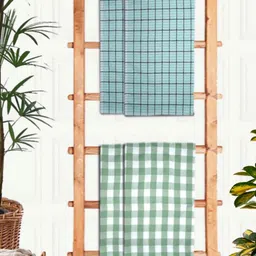 Aura Blue & White 4 Pieces Printed Cotton 210 GSM Bath Towel-image-98