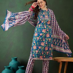 Sangria Printed Pure Cotton Kurta Set With Dupatta-image-30