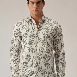 Banana Club Men Classic Off-White Floral Pattern Print Shirt-image-53