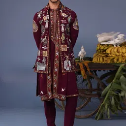 KALPRAAG Men Floral Embroidered Regular Sequinned Kurta with Trousers & With Dupatta-picture-54