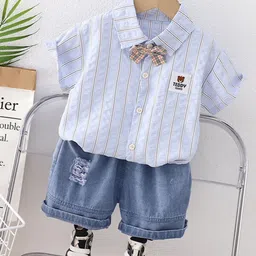 YK Kids Striped Pure Cotton Shirt With Shorts Clothing Set-image-94