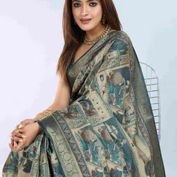 PBS PRINTS Women Kalamkari Semi Tussar Silk Digital Printed Saree-picture-18