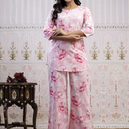 RANGREAL Printed Pure Cotton Round Neck Tunic With Palazzo Co-Ords-picture-3