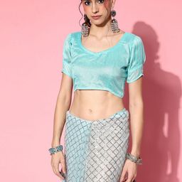 KAVINDI Checked Sequinned  Embroidery Work Net Saree image 5