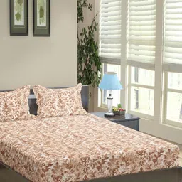 Trance Home Linen Brown & White Ethnic Motifs 180 TC King Bedsheet with 2 Pillow Covers-image-42