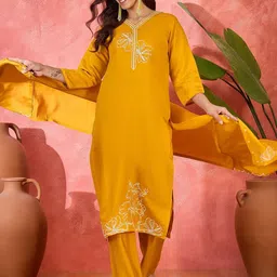 Sangria Women Ethnic Motifs Embroidered Silk Kurta with Pyjama & Dupatta-image-68