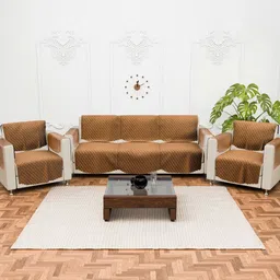 Aura Brown Checked Velvet Sofa Cover With Arms-15