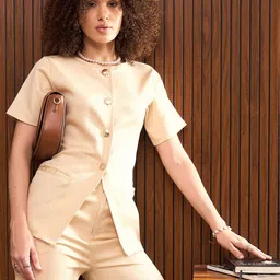 SASSAFRAS worklyf Solid Jewel Neck Regular Shirt Style Top-image-96