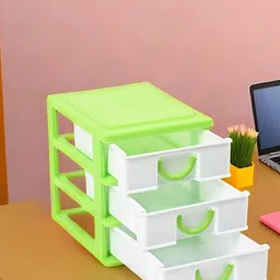 Kuber Industries White & Green 2 Pieces Reusable 3-Tier Desk Holder Drawer Organiser-1