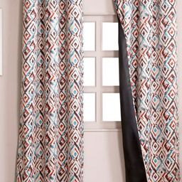 HOMEMONDE Cream-Coloured & Blue Set of 2 Geometric Black Out Long Door Curtain-18
